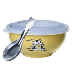 斑馬牌兒童碗附湯匙三色碗不鏽鋼碗兒童餐碗不銹鋼碗幼兒園餐碗台灣出貨, 1個, 黃