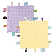 해외 CREVENT Tag Security 아기용 담요 남아용 부드럽고 작은 러비 아기 이불 감각 생일 베이비 샤워를 위한 훌륭한 선물 25.4 x 25.4cm10 10인치 8, Yellow + Purple.