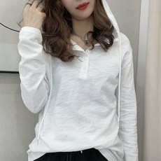봄 가을 여성 후드티 긴팔 캐주얼 슬림핏 솔리드 여자 얇은 후드 티셔츠 데일리 여성용 긴팔 티셔츠 CJJ
