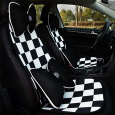 YUNDOU 바둑판 차량용 방석 사계절용 시트커버 여자 자동차용품 여친선물 신차선물, 1개, 여름용 앞좌석 쿠션+헤드레스트+쿠션 8종세트