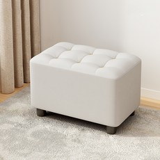 Arsjuo 현관 의자 원목 가죽 쇼파 풋 스툴, 1개, 흰색