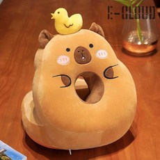 水豚造型午睡枕 雙面可用 辦公室午休神器 趴睡枕, 水豚款【小雞】,約25*30釐米-冰絲溫暖雙面用