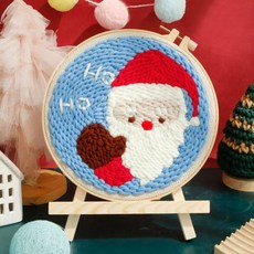 手工戳戳繡材料包，毛線刺繡DIY, 1個, 【圣誕老人】線+布+圖紙+繡繃,【無戳筆無支架】