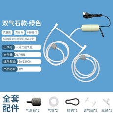 漁人百寶閣 缸氧氣泵增氧泵USB充電養魚釣魚戶外增氧機小型家用靜音潛水泵, 綠色雙管, 1個