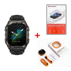 KOSPET 스테인리스 스틸 10ATM IP69K 방수 군용 인증 듀얼 주파수 GPS 오프라인 지도 500mAh 6 개의 위성 위치 결정 시스템 TANK M4 스마트워치, GPS + 블루투스, 4.98cm, black n case film