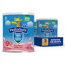 PediaSure 코코아 파우더 가루 페디아슈어 성장 및 지원 쉐이크 믹스 단백질 초콜릿 14.1온스 캔 3개 팩—24회 제공, 딸기