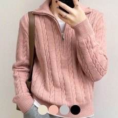 핏몬 여성 반집업 카라 베이직 꽈배기 긴팔 하이넥 니트