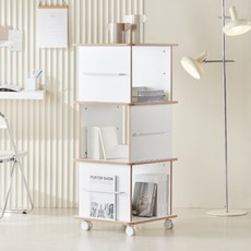 웰퍼니쳐 미누 이동식 회전 책장 도서 공부방 책 정리 북카트 바퀴 달린 수납 책꽂이, 자작엣지