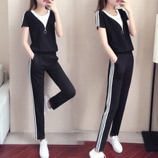 女夏運動休閒套裝 短袖 長褲兩件套 顯瘦時尚套裝 外出健身穿搭 短袖上衣 長褲 夏天套裝 a0025