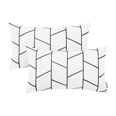 BRAWARM 인조 가죽 베개 커버 30.5 x 50.8cm12 20인치 그레이 요추 2팩 기하학적 자수 장식 쿠션 거실 소파 침대 가정용 184203, 화이트 블랙 - 기하학 - a