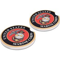 일렉트로플레이트 공식 라이선스 미국 해병대 자동차 세라믹 코스터직경 2.6인치 모든 트럭 SUV 등에 범용 장착 흡수성 미끄럼 방지 내구성 2종 세트, Marines & Flag