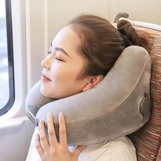 투어미터 여행용 기내 휴대 에어 목베개 쿠션 H형, 그레이