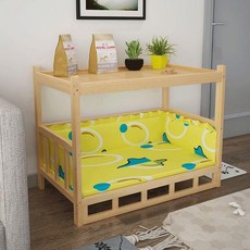 애견 원목침대 반려견 베드 소파 애완 펫베드, 1개, 일반 + 천장 + 옐로우 침대