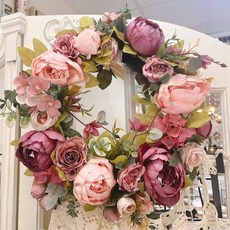 【Eze Art Deco】春日漫漫玫瑰花圈，台灣發貨，仿真花掛飾，牆面大門裝飾，園藝浪漫咖啡廳布置, 春日玫瑰