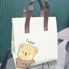 점심도시락 휴대가방 베이지 곰무늬 귀여운디자인 온도유지 단열처리 직장인 학생, 1개, 상세페이지 참조