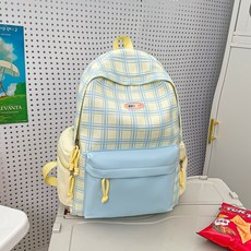 格子學生書包雙肩包女大容量學院風超輕小清新初高中休閒旅遊揹包, 黃配藍:一個, 1個