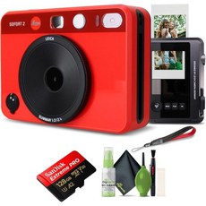 라이카 소포트 2 하이브리드 즉석 사진 필름 및 디지털 카메라화이트19188 후지필름 20매 128GB 메모리 카드 가방 청소 키트 포함 LCD 디스플레이 번들, Red_Basic Bundle