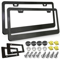 탄소 섬유 번호판 프레임 - 블랙 알루미늄 자동차 태그 커버 미국 전면 및 후면 플레이트용 튼튼한 홀더 2팩 장착 하드웨어 키트 포함 나사 볼트 인서트 캡 딸랑이 방지, Carbon