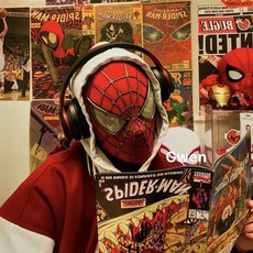 萬聖節蜘蛛人頭套，可動眼睛下巴控制眨眼面具，超凡玩偶頭盔面具, 1個, 紅蜘蛛俠頭套【可眨眼】禮盒裝,3.0【升級版】