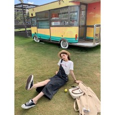 라인 데일리 코디 여성 멜빵 치마 반팔 스커트 오프숄더 임부복 하이웨스트