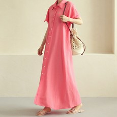 비나인 모리즐 소매 훌 카라 린넨 통기성 원피스