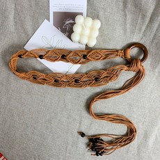 民族風復古編織腰帶女配裙子休閒百搭裝飾連衣裙打結繩子腰鏈配飾