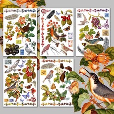 디커플리지 공예 및 스크랩북을 위한 페이퍼 팩(15매 8 x11 ) 새와 꽃 지난 세기 하나타바 빈티지 아트 데코 스타일의 에페메라 그림