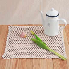 20세기상점 크로쉐 매트 손뜨개 가전 덮개 사각, 베이지
