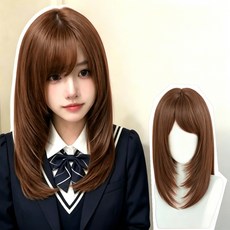 믹스알리 전체 가발 쇄골 통가발 여성 일체형 생머리 가르마 앞머리 중단발레이어드컷, 1개, 02 허니브라운