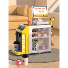 兒童過家家玩具迷你超市購物臺仿真咖啡機售貨臺玩具套裝，角色扮演購物遊戲, 668-125超市咖啡售貨機, 1個