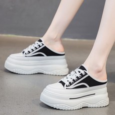 FEIJUN 여성 키높이 9cm 통굽 캔버스 뮬 스니커즈 패션뮬운동화 블로퍼 뮬 단화 워킹화X12540