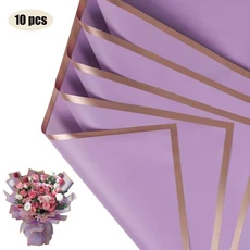 황금색 가장자리가 있는 꽃 포장지 10장 방수 DIY 결혼식 및 생일에 이상적, 01 빠른, 01 04 L purple 10psc