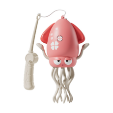 可愛魷魚造型音樂玩具 寶寶啟蒙益智釣竿玩具 安全無毒材質, 粉色, 1個