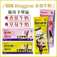 Binggrae 水果牛奶 調味乳 200ml, 1個, 箱出)韓國草莓牛奶24罐_外觀隨機
