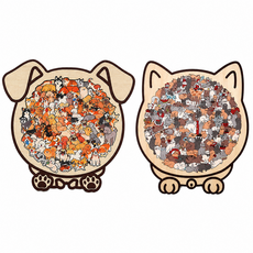 고양이 강아지 직소퍼즐 입체 나무 원목 3D, 1세트, 강아지+고양이