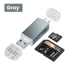 카드 판독기 USB2.0 및 C-SD 마이크로 TF 어댑터 PC 노트북 액세서리 스마트 메모리, 01 China Mainland, 01 Gray