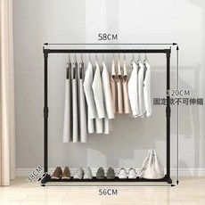 DFMEI 家用落地衣帽架臥室多功能可移動收納衣架輕奢風服裝店展示架, 1個, 黑色-固定單杆58長無輪:如圖