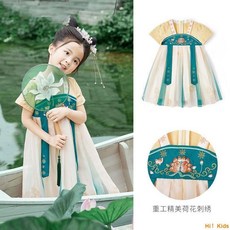 Hi！Kids 漢服女童兒童夏季短袖唐裝連衣裙 小童古風裙子 女孩寶寶夏裝