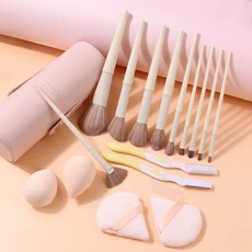 17Pcs 메이크업 브러쉬 세트 아이 섀도우 컨투어 여성 화장품 눈썹 트리머 퍼프 휴대용 여행용 보관 버킷, 17개