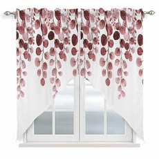 Savannan 스웨그 커튼 농가 레드 유칼립투스 잎 봉 포켓 창문 토퍼 커튼 밸런스 주방 거실 침실 2개 패널 추상 식물 71.1 x 91.4cm(28 36인치)11385