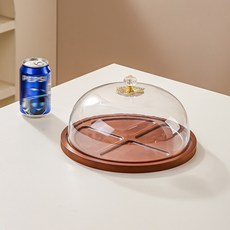 家用無鉛PET罩防塵甜品展示架, 圓形竹木-桃木色蛋糕盤-27厘米