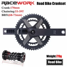 RACEWORK 로드 바이크 크랭크셋 알루미늄 합금 샤프트 자전거 더블 체인링 170mm 50 34T 휠, 04 170mm 53 39T With BB