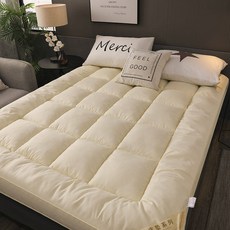 호텔 침대 토퍼 6cm 런 퀸사이즈 더블 퀄팅 메트리스 침구 커버 콰트로 트윌면 메모리폼, 1cm, 밀크 쉐이크 10cm 두꺼워짐 200x220cm 침대