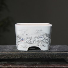 景德鎮 彩釉陶瓷盆景盆 青花雪景圖, 雪景