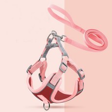 애견용품 투톤 강아지 하네스 가슴줄 목줄 세트 OC_0210NX, 핑크+레드_S