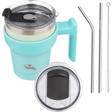 손잡이가 달린 코노쿄 10온스 텀블러와 빨대 2개 뚜껑 단열 물병 스테인리스 진공 컵 재사용 여행용 머그컵 민트, 10 Ounces, Mint