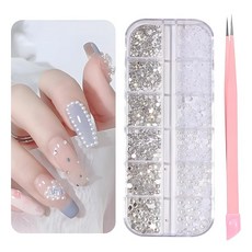 TORMEN 네일 아트 다이아몬드 라인스톤 반원형 진주 트위저 포함 여러 사이즈 DIY 네일 액세서리 내추럴 네일 아크릴 네일 대응