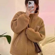 여성 레터링 뽀글이 후리스 집업 자켓 여자 기모 두툼 보온플리스 점퍼 아우터
