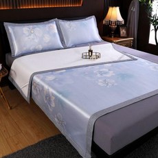 牛奶絲冰藤席 涼蓆 摺疊軟席 三件套 雙人夏季使用, 蘭戀花【升級款-送手提包裝】,0.9*2.0米-【單件涼蓆】