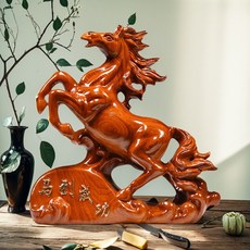花梨木 紅花梨木 黑檀木 馬到成功 擺件 整木精雕, 如圖所示, 1個